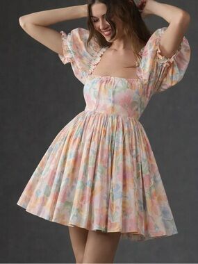 Selkie Grapefruit Beach Day Dress XS NWT Puff Sleeve Babydoll Cottagecore Pink